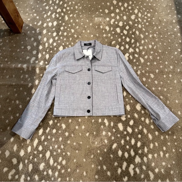 Theory Denim Light JCKT/Long Sleeve Bluet Melange Eco Sharkskin Top. Size S NWT - Picture 3 of 15